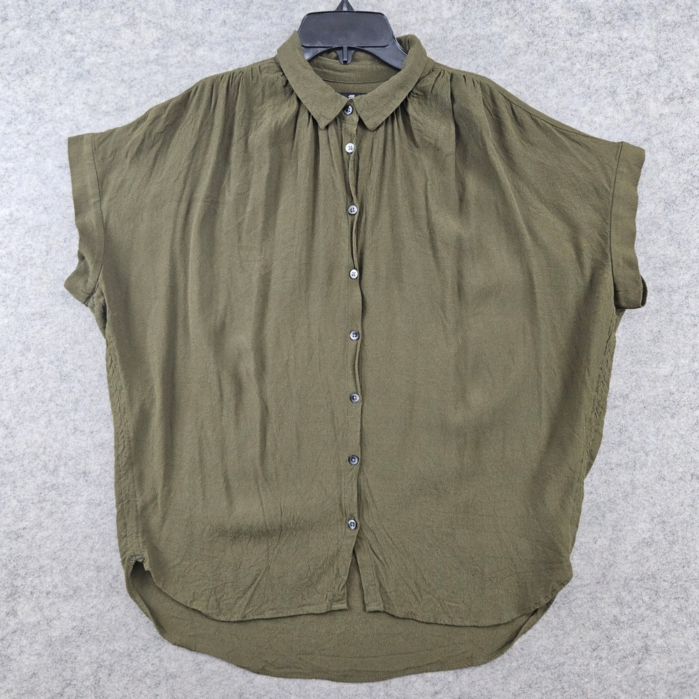 Madewell Button Up Shirt Women's Medium Olive Green Short Sleeve Viscose Top